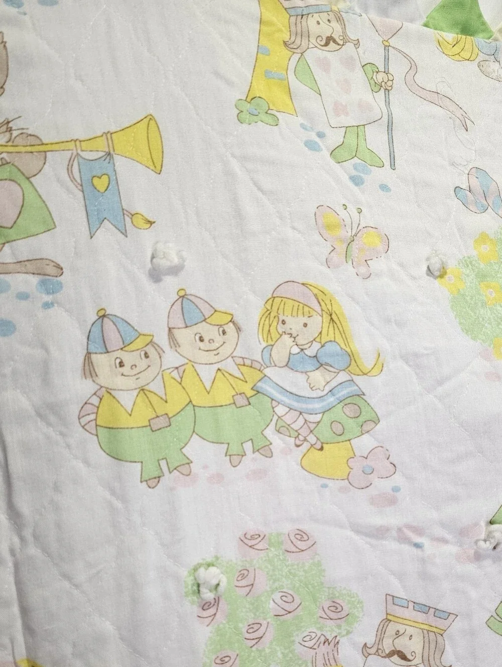Vintage Alice In Wonderland Whimsical Pastel Patchwork Quilt